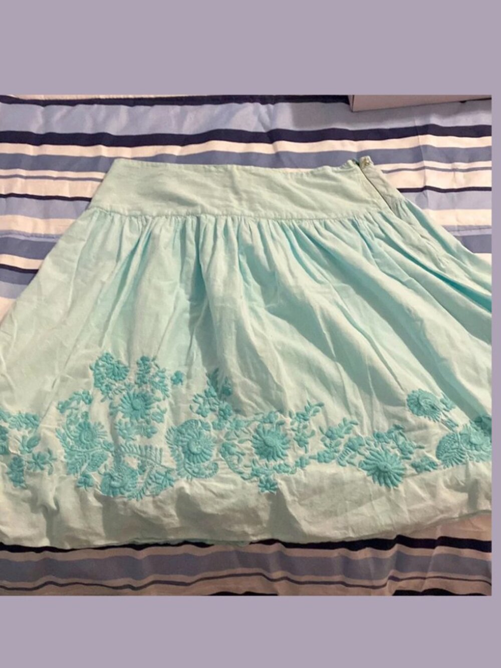 Women’s St John’s Bay Embroidered Baby Blue Floral Lined Skirt Size 12